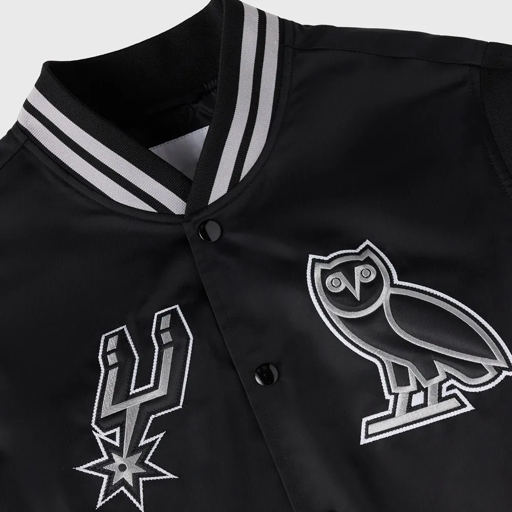 San antonio spurs full snap black satin varsity collar detail