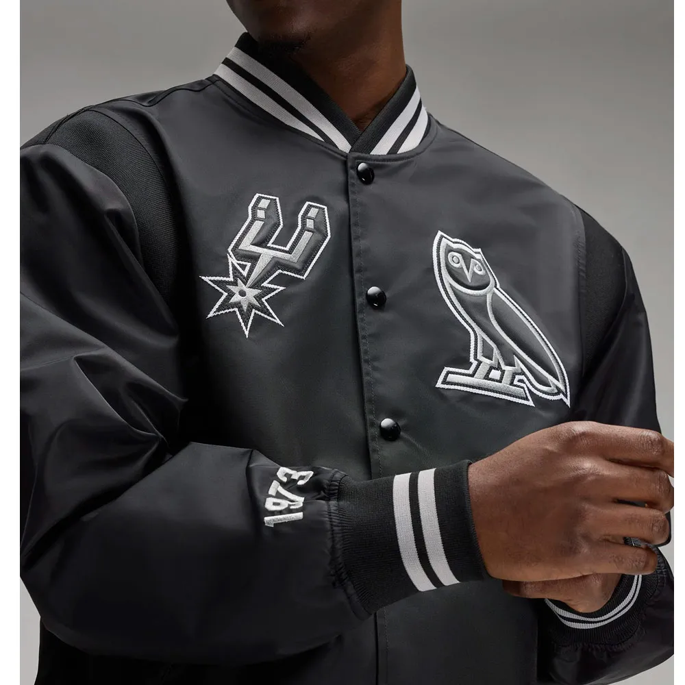 San antonio spurs full snap black satin varsity rib detail