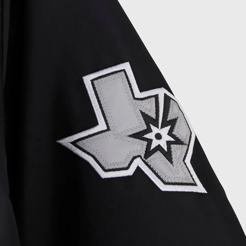 San antonio spurs full snap black satin varsity sleeve logo