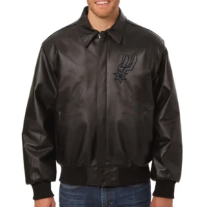 San antonio spurs mens zipper jacket black leather 1 1