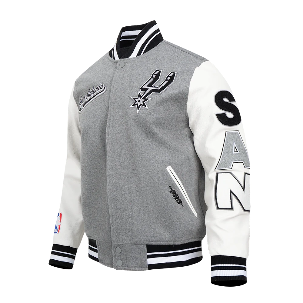 San antonio spurs pro standard script tail wool and leather varsity jacket 1