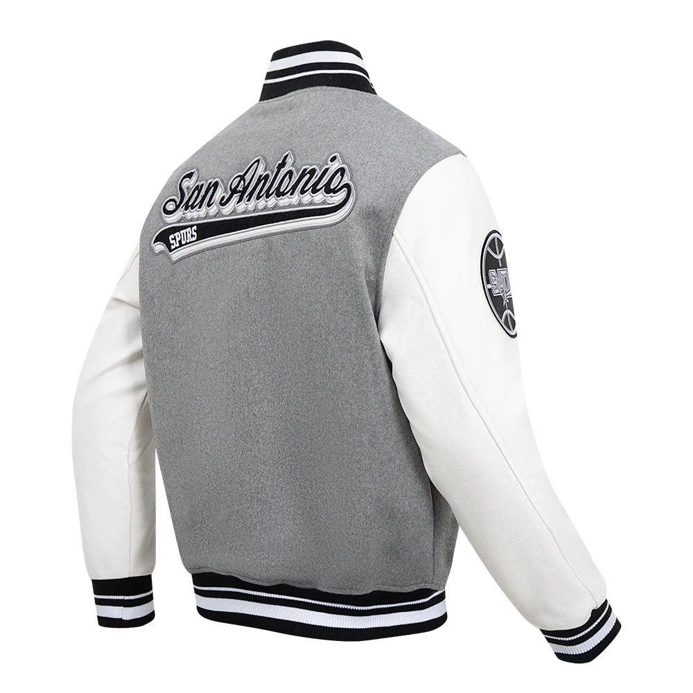 San antonio spurs pro standard script tail wool and leather varsity jacket 3