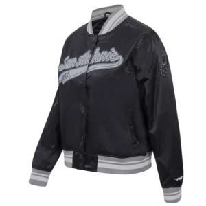San antonio spurs script tail full snap satin varsity jacket black 5