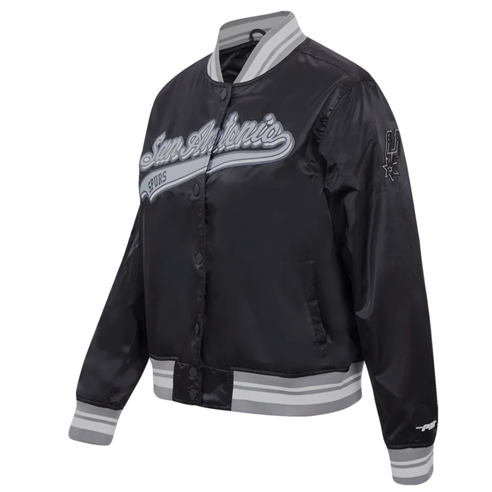 San antonio spurs script tail full snap satin varsity jacket black 5
