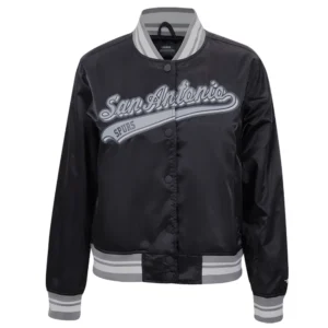 San antonio spurs script tail full snap satin varsity jacket black 6