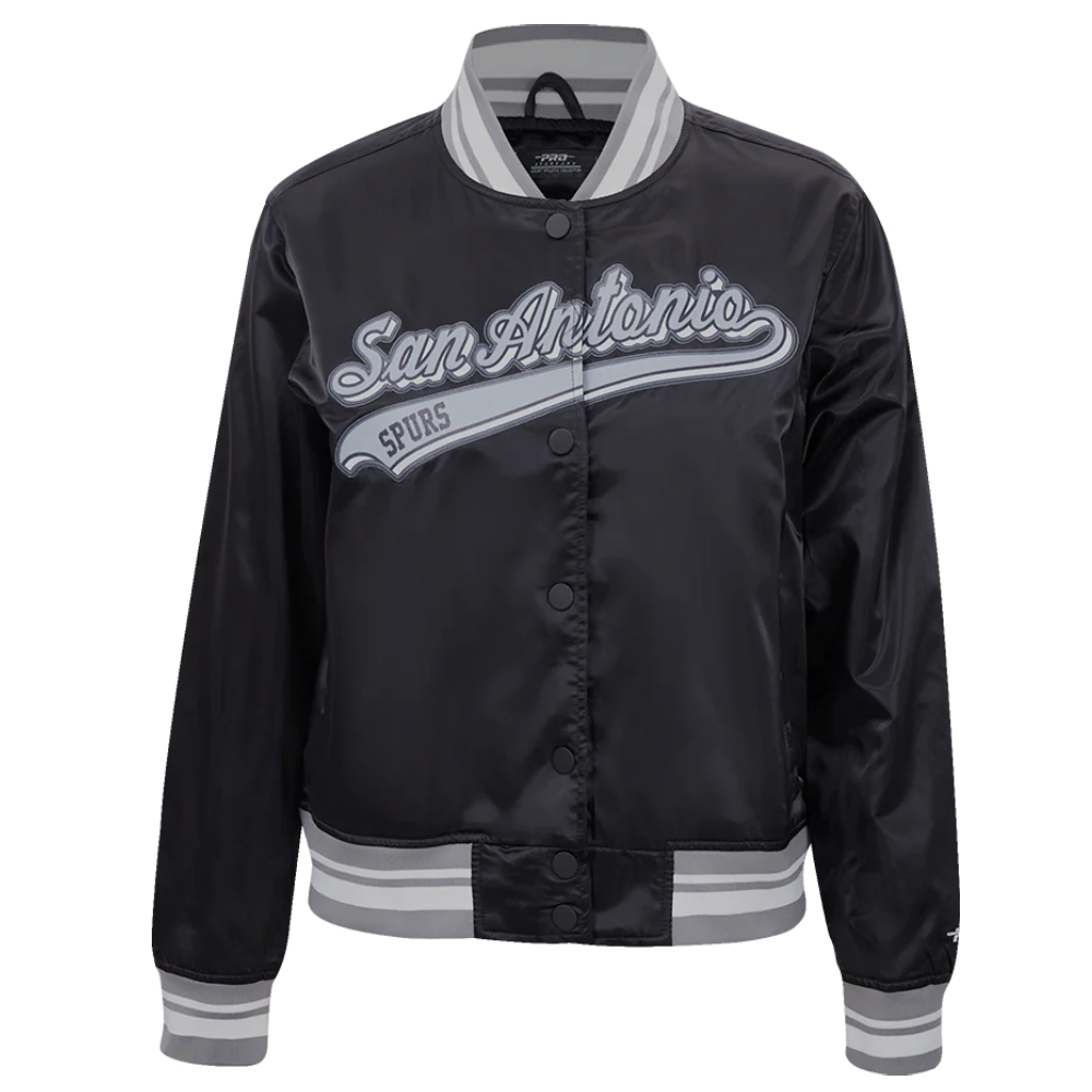 San antonio spurs script tail full snap satin varsity jacket black 6