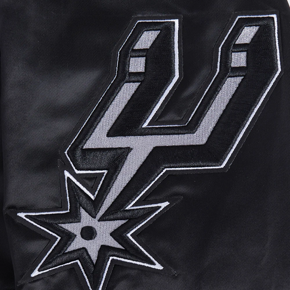 San antonio spurs script tail ribbed knitted satin varsity jacket black 1