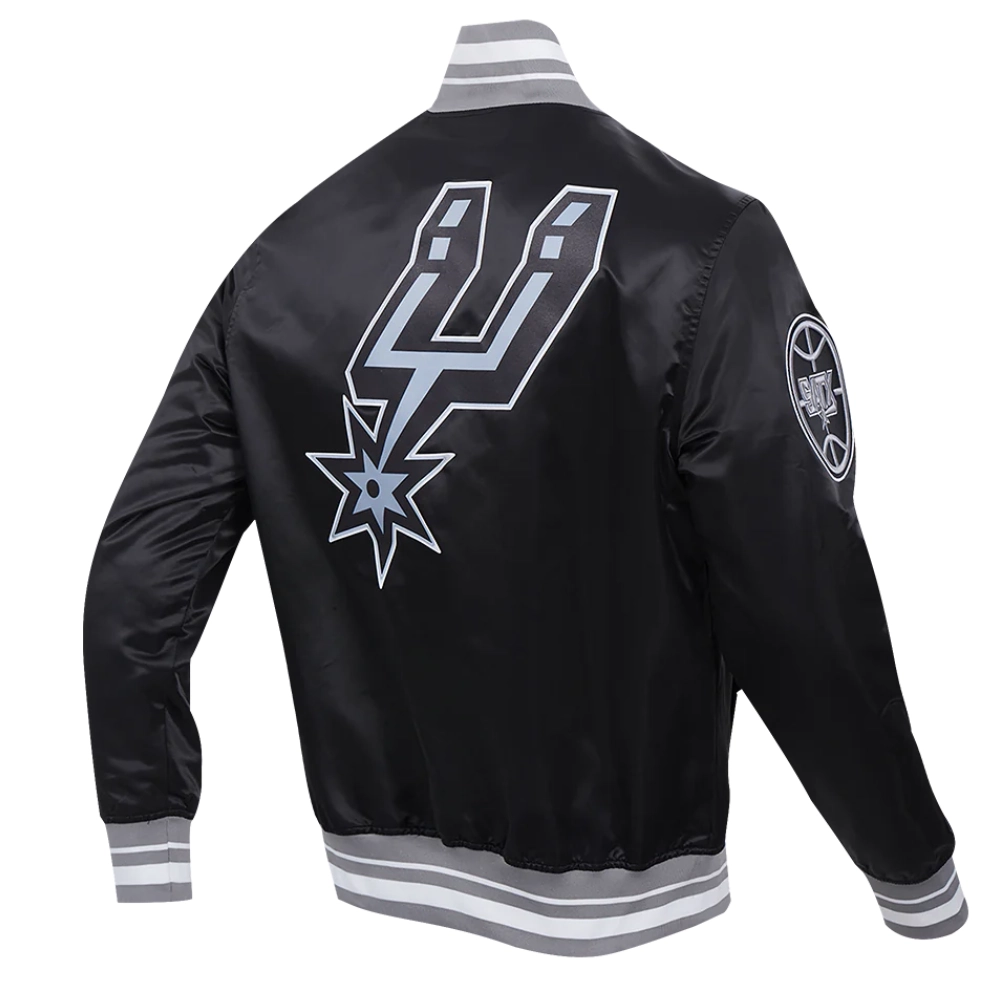 San antonio spurs script tail ribbed knitted satin varsity jacket black 2