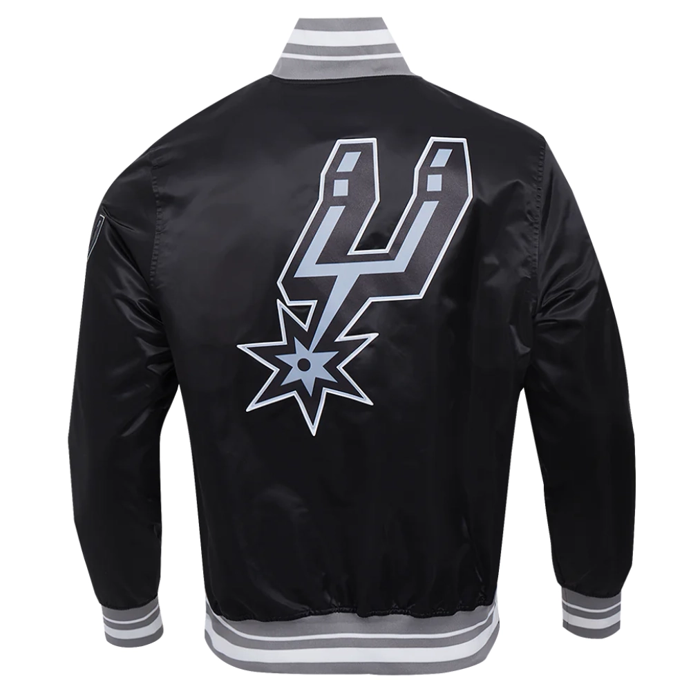 San antonio spurs script tail ribbed knitted satin varsity jacket black 3