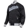 San antonio spurs script tail ribbed knitted satin varsity jacket black 4