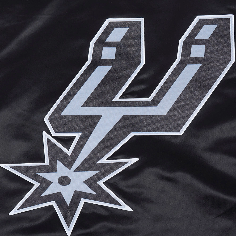 San antonio spurs script tail ribbed knitted satin varsity jacket black