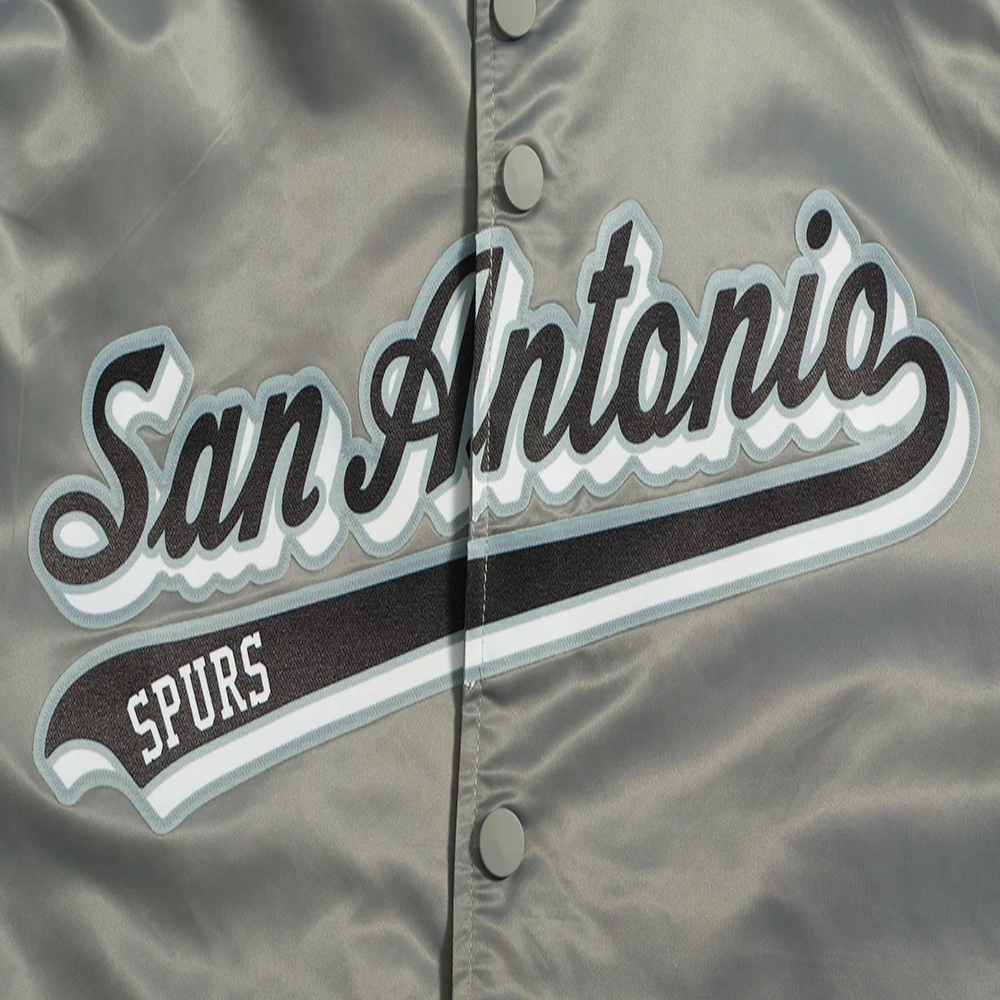 San antonio spurs script tail ribbed knitted satin varsity jacket gray 1