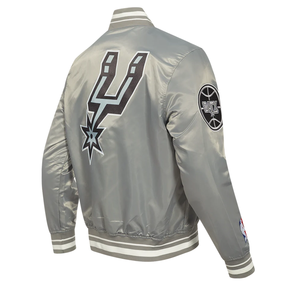 San antonio spurs script tail ribbed knitted satin varsity jacket gray 2