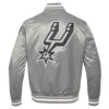 San antonio spurs script tail ribbed knitted satin varsity jacket gray 3