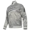 San antonio spurs script tail ribbed knitted satin varsity jacket gray 4