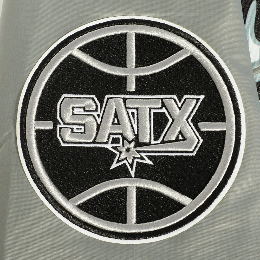 San antonio spurs script tail ribbed knitted satin varsity jacket gray