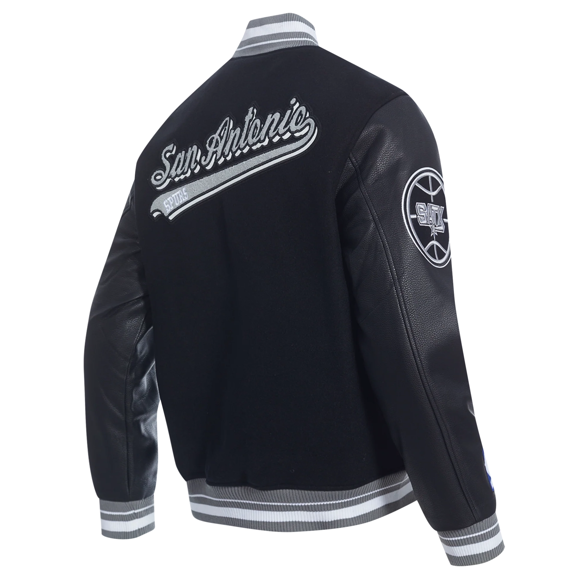 San antonio spurs script tail wool leather varsity jacket black 2