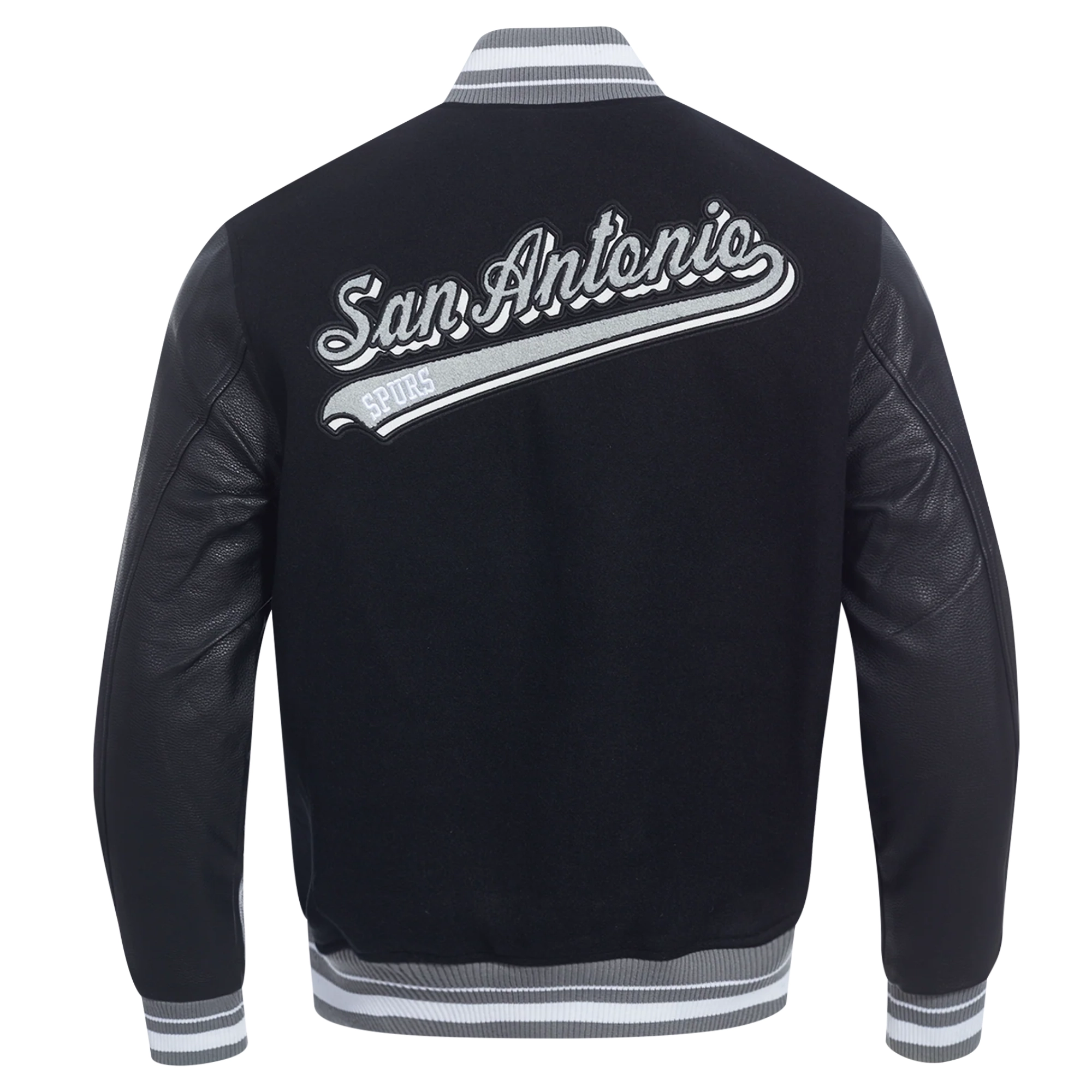 San antonio spurs script tail wool leather varsity jacket black 3