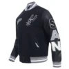 San antonio spurs script tail wool leather varsity jacket black 4