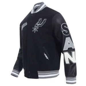 San antonio spurs script tail wool leather varsity jacket black 4