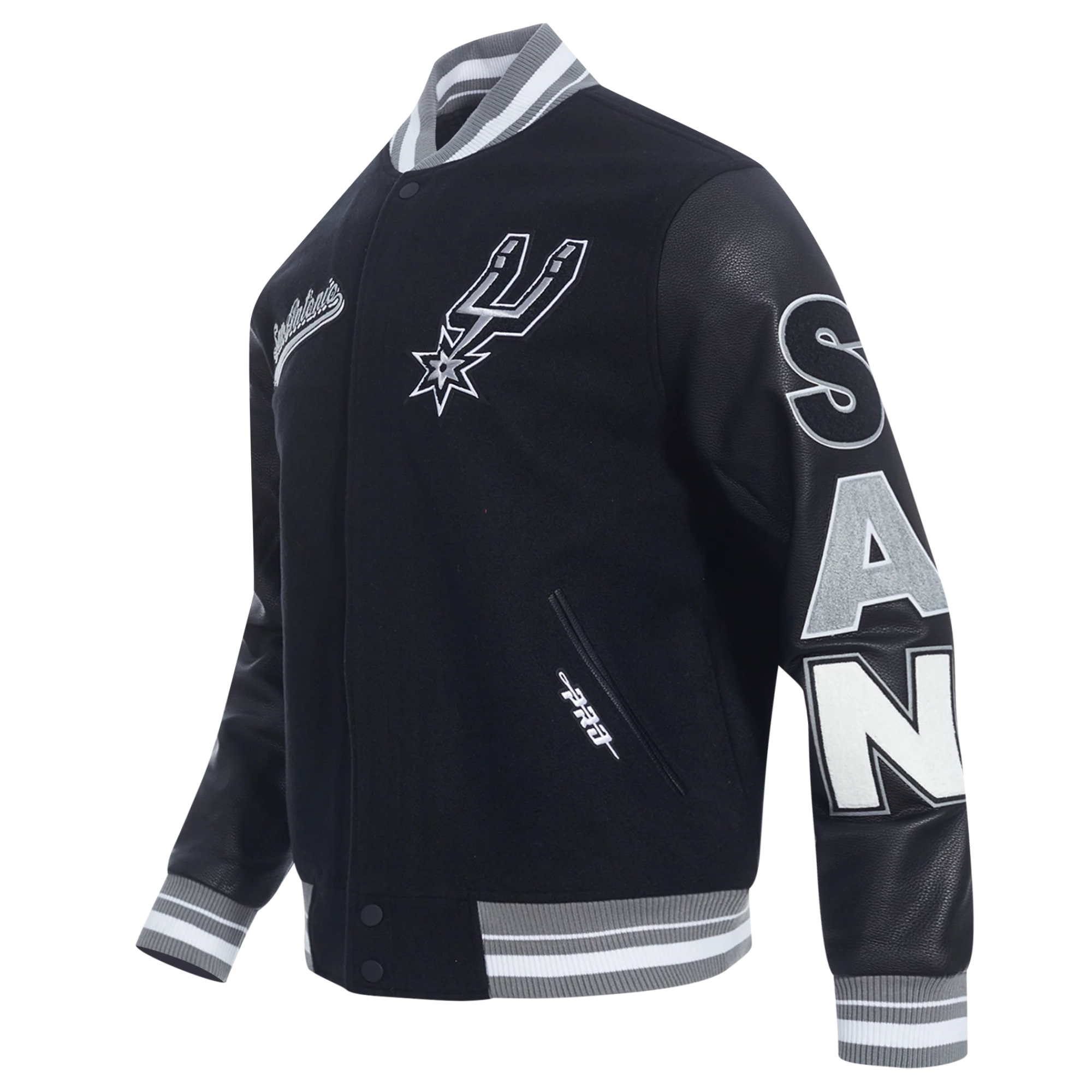 San antonio spurs script tail wool leather varsity jacket black 4
