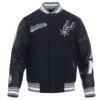 San antonio spurs script tail wool leather varsity jacket black 5
