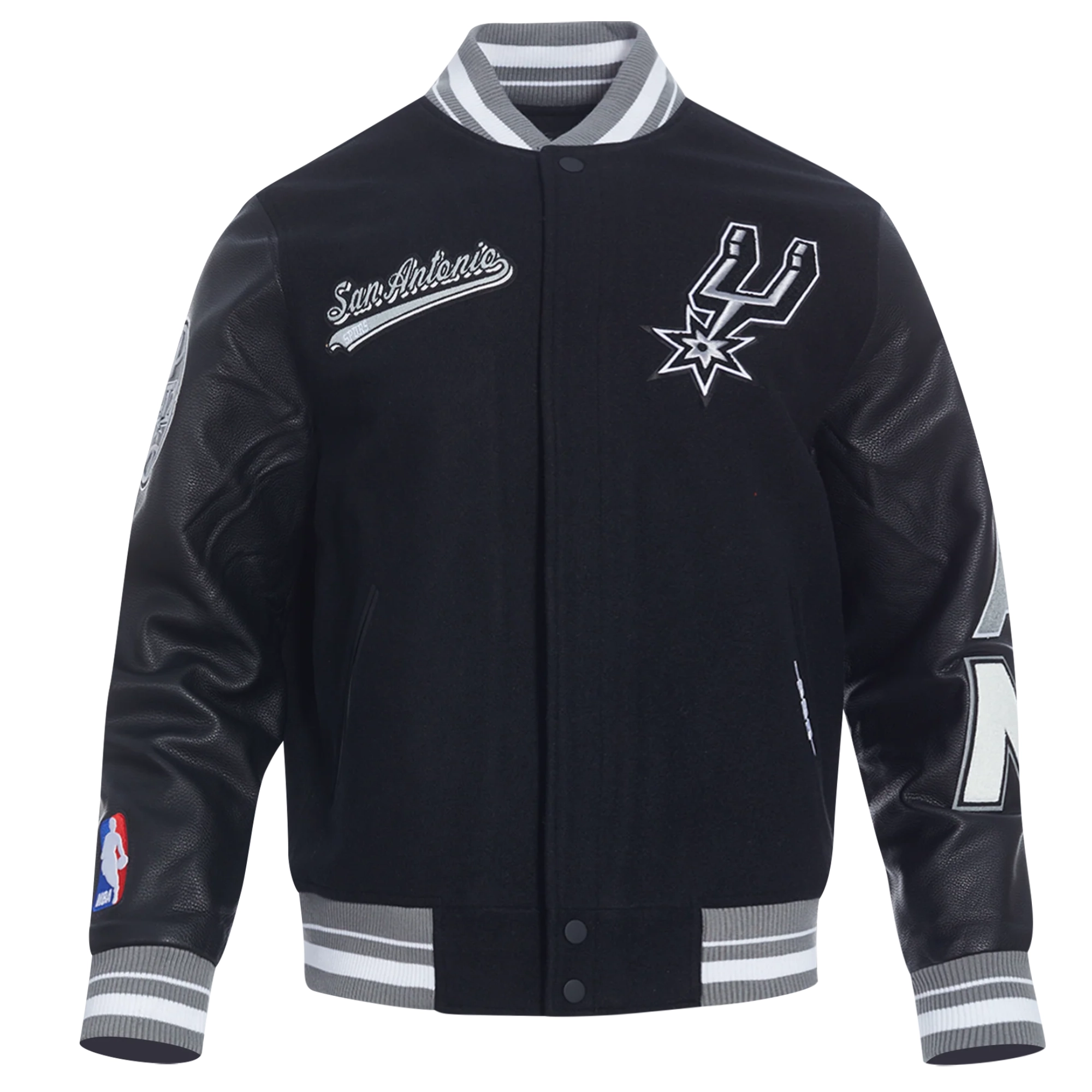 San antonio spurs script tail wool leather varsity jacket black 5