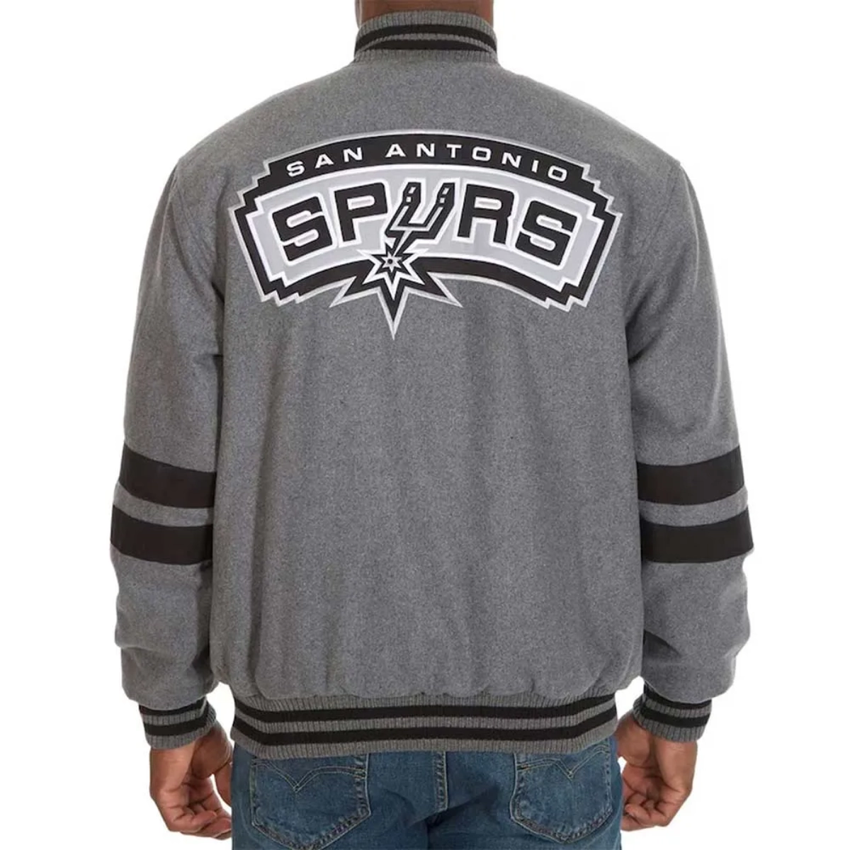 San antonio spurs striped wool gray varsity jacket