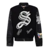 San antonio spurs wool leather old english varsity jacket black 1