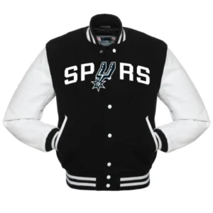 San antonio spurs wool leather varsity jacket black white 6