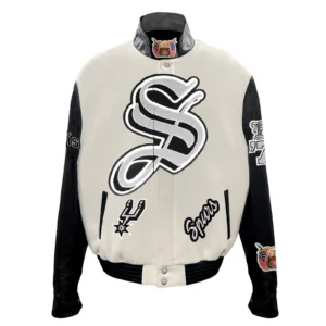 San antonio spurs wool leather varsity jacket white black 1