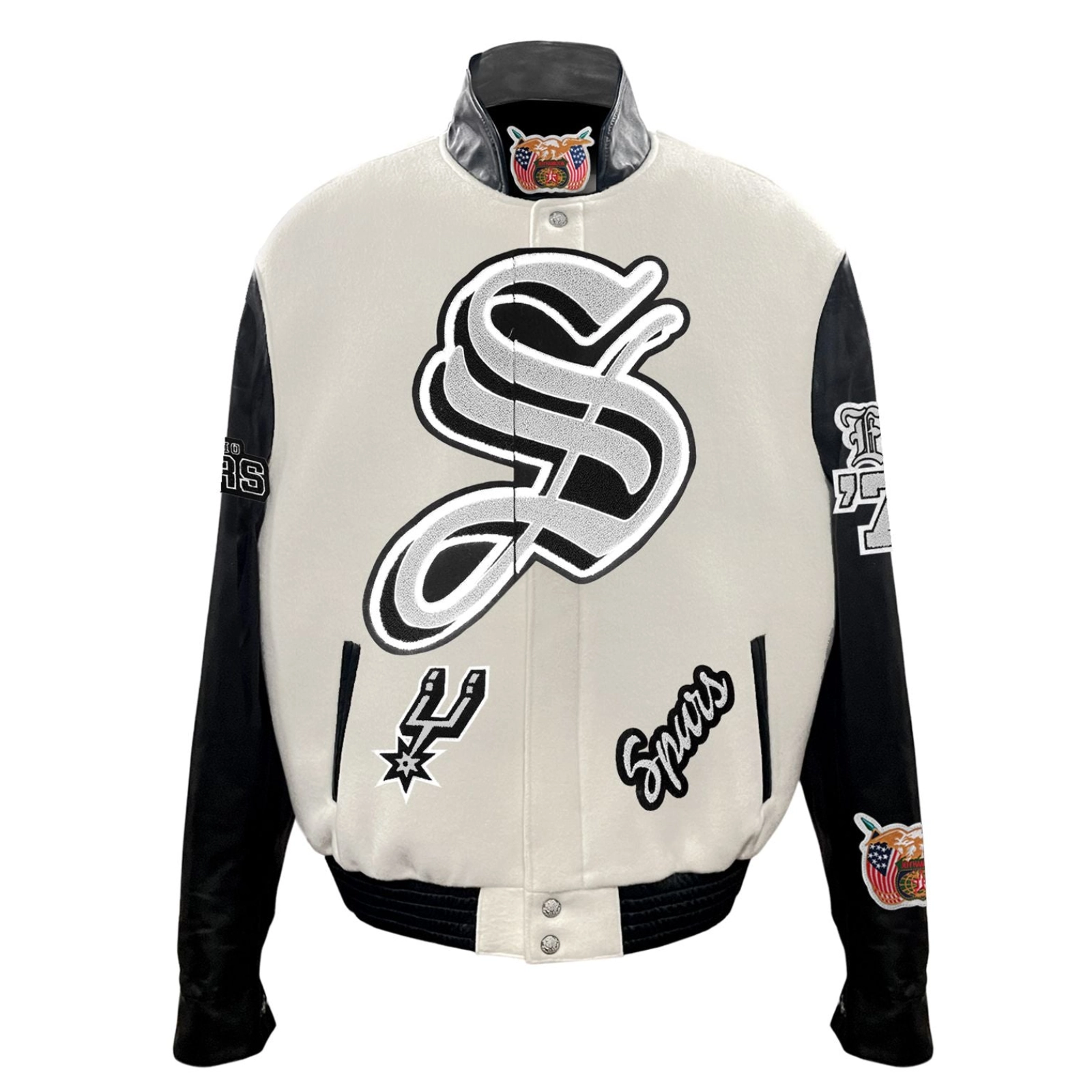 San antonio spurs wool leather varsity jacket white black 1