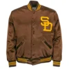 San diego padres 1969 authentic ribbed collar satin varsity brown jacket 1 1