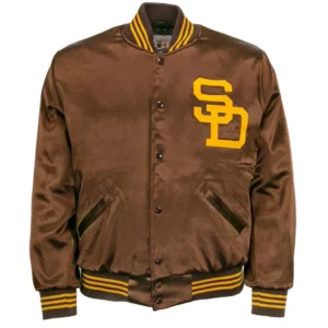 San diego padres 1969 authentic ribbed collar satin varsity brown jacket 1 1