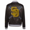 San diego padres mashup full snap womans satin varsity jacket brown 2