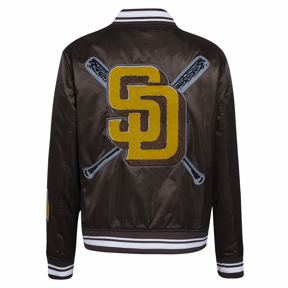 San diego padres mashup full snap womans satin varsity jacket brown 2