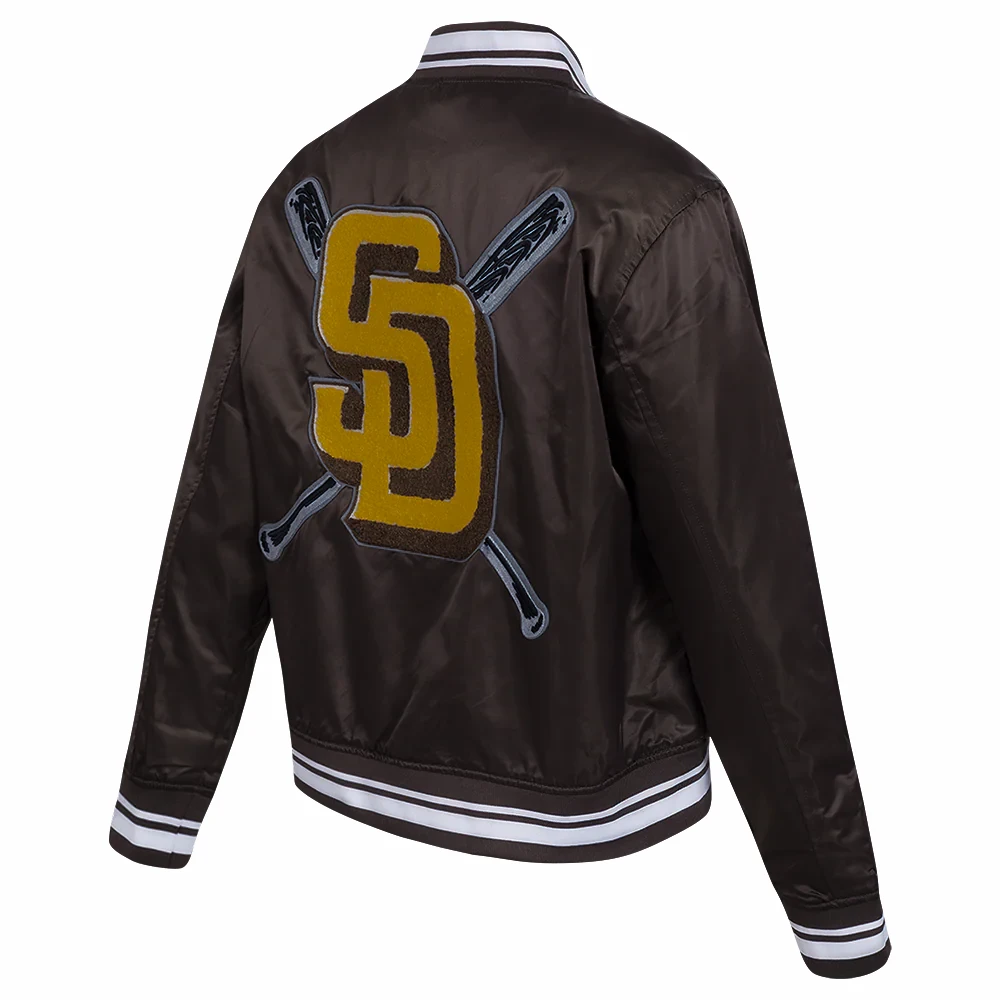 San diego padres mashup full snap womans satin varsity jacket brown 3