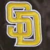 San diego padres mashup full snap womans satin varsity jacket brown 4