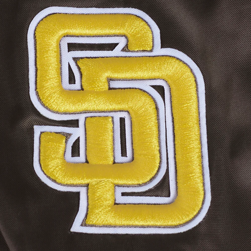 San diego padres mashup full snap womans satin varsity jacket brown 4