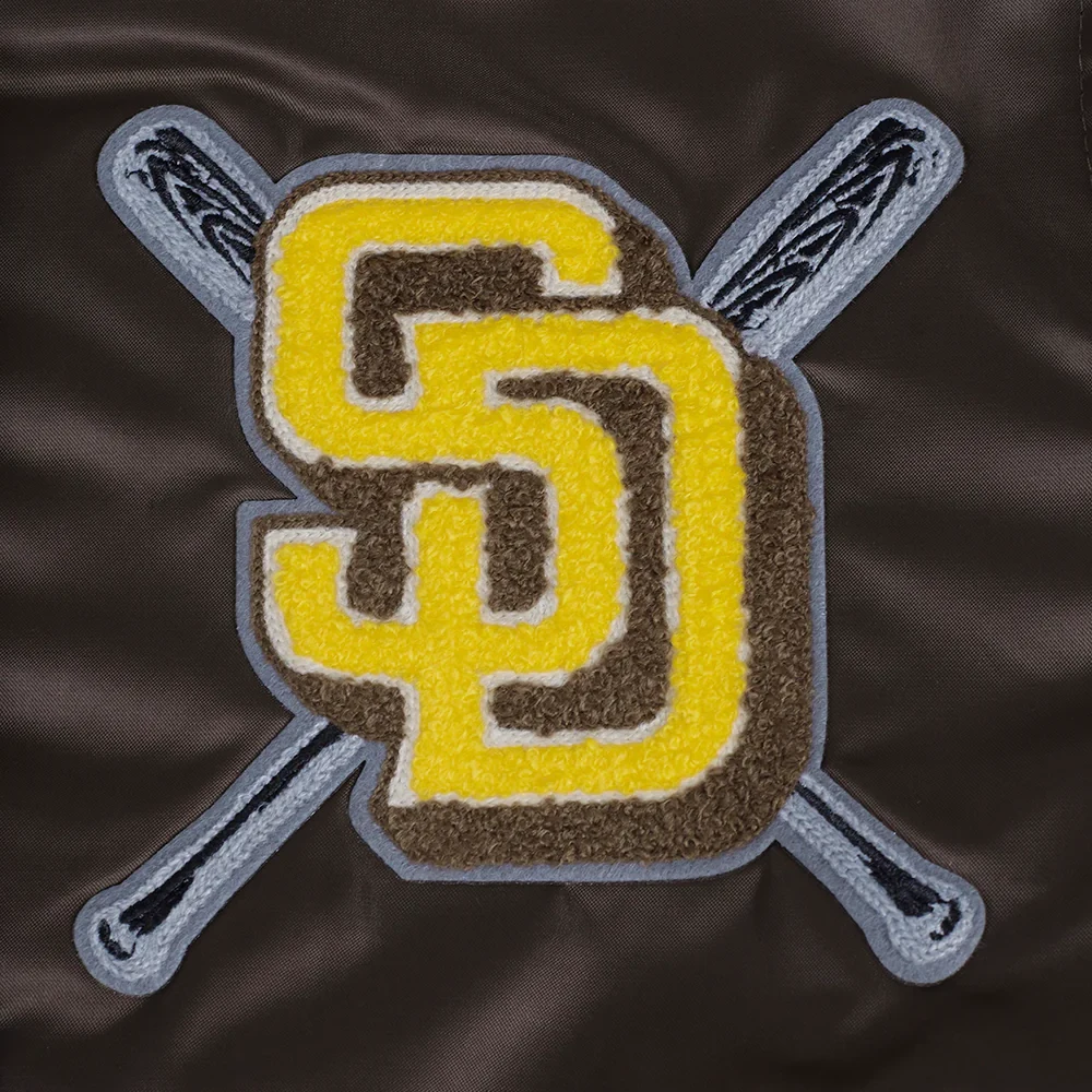 San diego padres mashup full snap womans satin varsity jacket brown 5