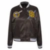 San diego padres mashup full snap womans satin varsity jacket brown 6