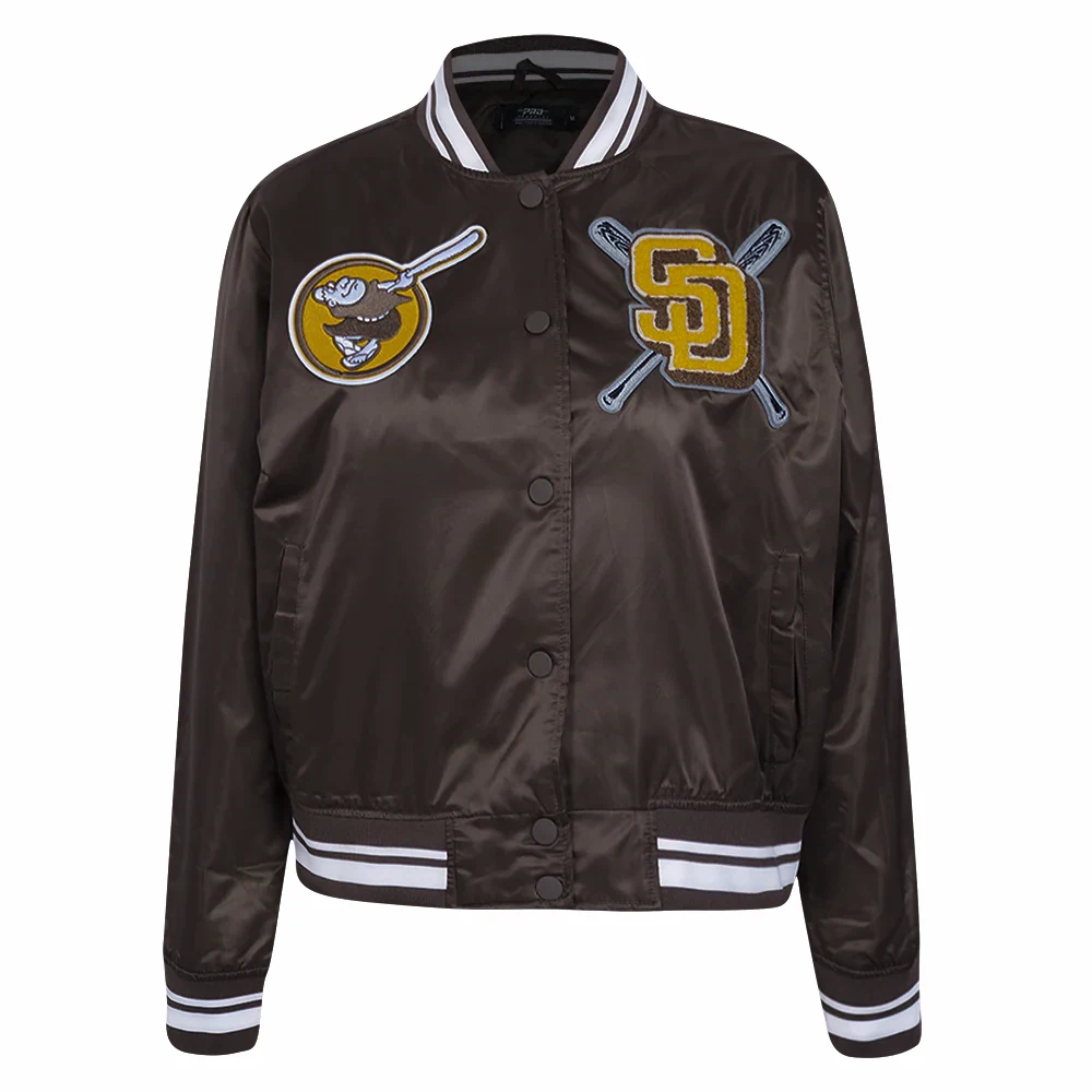 San diego padres mashup full snap womans satin varsity jacket brown 6