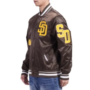 San diego padres old english full snap satin varsity jacket brown 1 processed 1