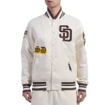 San Diego Padres Old English Cream Satin Jacket