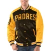 San diego padres renegade satin varsity jacket brown yellow 1