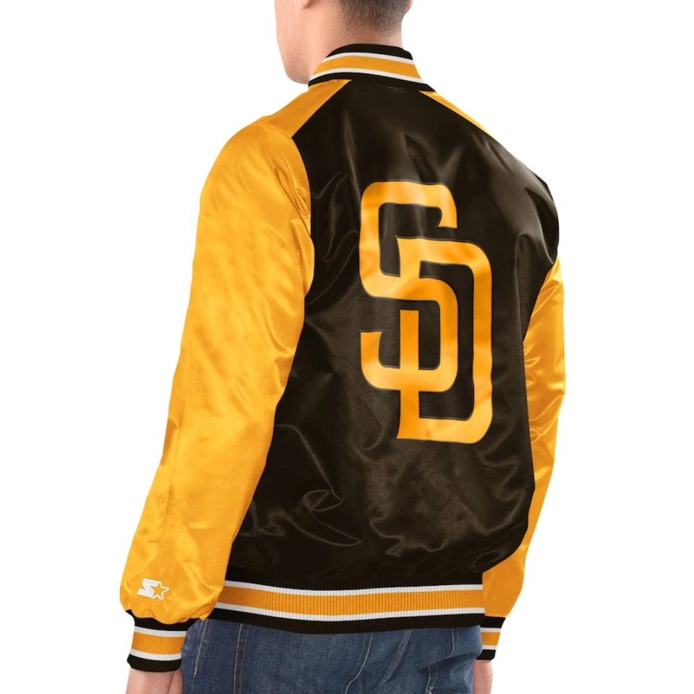 San diego padres renegade satin varsity jacket brown yellow