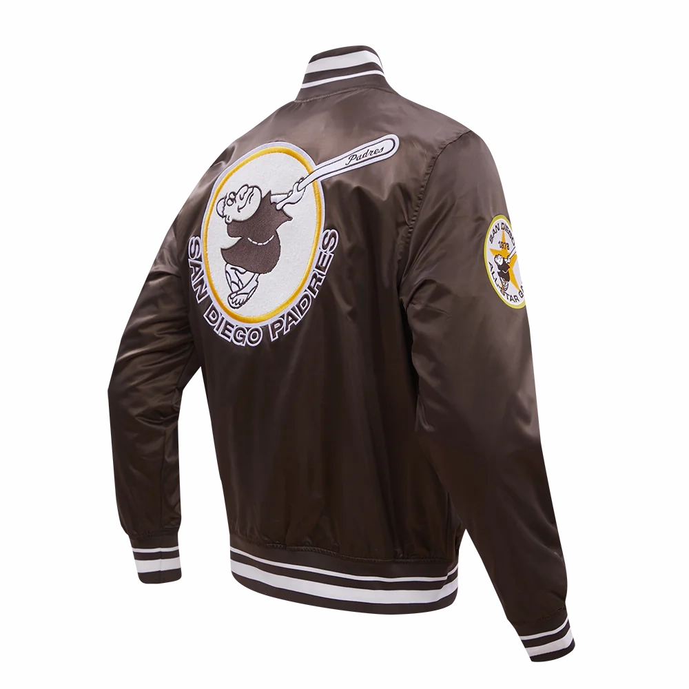 San diego padres retro classic full snap satin varsity jacket brown 2