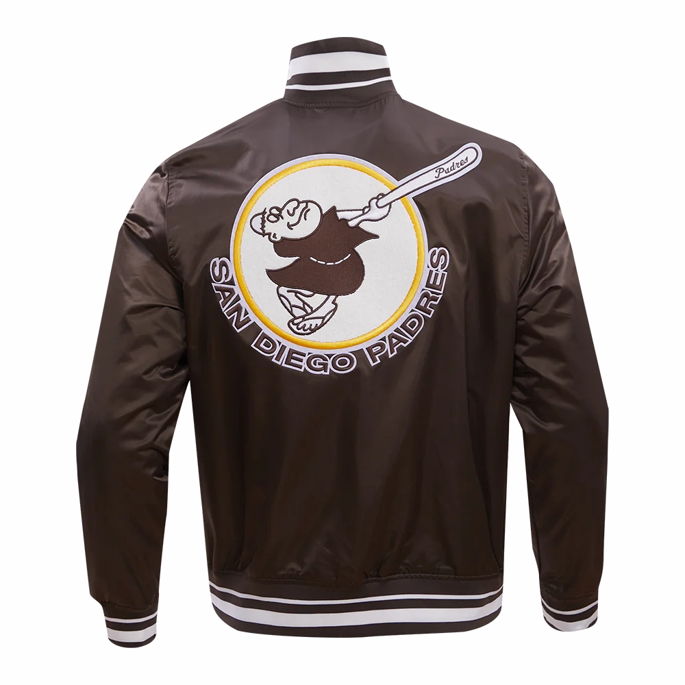 San diego padres retro classic full snap satin varsity jacket brown 3