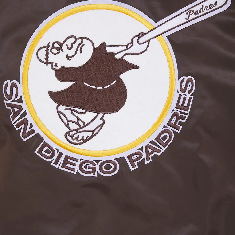 San diego padres retro classic full snap satin varsity jacket brown 4