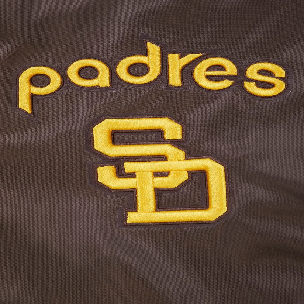 San diego padres retro classic full snap satin varsity jacket brown 5